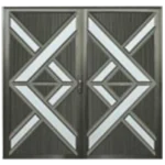 Fancy double door with a geometric design, featuring alternating dark and white shapes creating an intricate pattern. it's called Aluminium Fancy Double Door 1.8M x 2.1M.