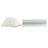 Two decorative molding pieces were displayed: one scalloped white molding and a smooth white flat molding, both suitable for interior use. Its Called EPS Plain Cornice 11mmx135mmx2m