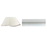 Two decorative molding pieces were displayed: one scalloped white molding and a smooth white flat molding, both suitable for interior use. Its Called EPS Plain Cornice 11mmx135mmx2m