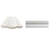 Two white decorative molding pieces: one scalloped design and one simple raised panel, displayed side by side on a black background. Its Called White EPS Plain Cornice 11mmx122mmx2m