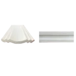 Two white decorative molding pieces: one scalloped design and one simple raised panel, displayed side by side on a black background. Its Called White EPS Plain Cornice 11mmx122mmx2m