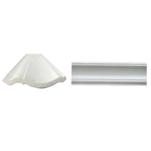 A white, triangular light fixture cover sits beside a flat, rectangular light fixture housing, both designed for ceiling installation. Its Called EPS Plain Cornice 5mmx140mmx2m