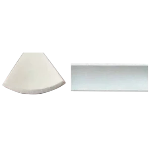 Two geometric shapes: a rounded triangular piece on the left and a rectangular piece on the right, both in light colors. Its Called EPS Plain Cornice 11mmx85mmx2m
