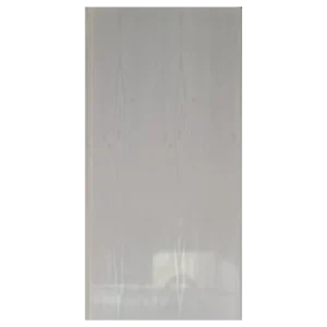 Close-up of a glossy, light-colored wooden panel featuring subtle grain patterns and a smooth surface. Its Called Light PVC Ceiling Panel