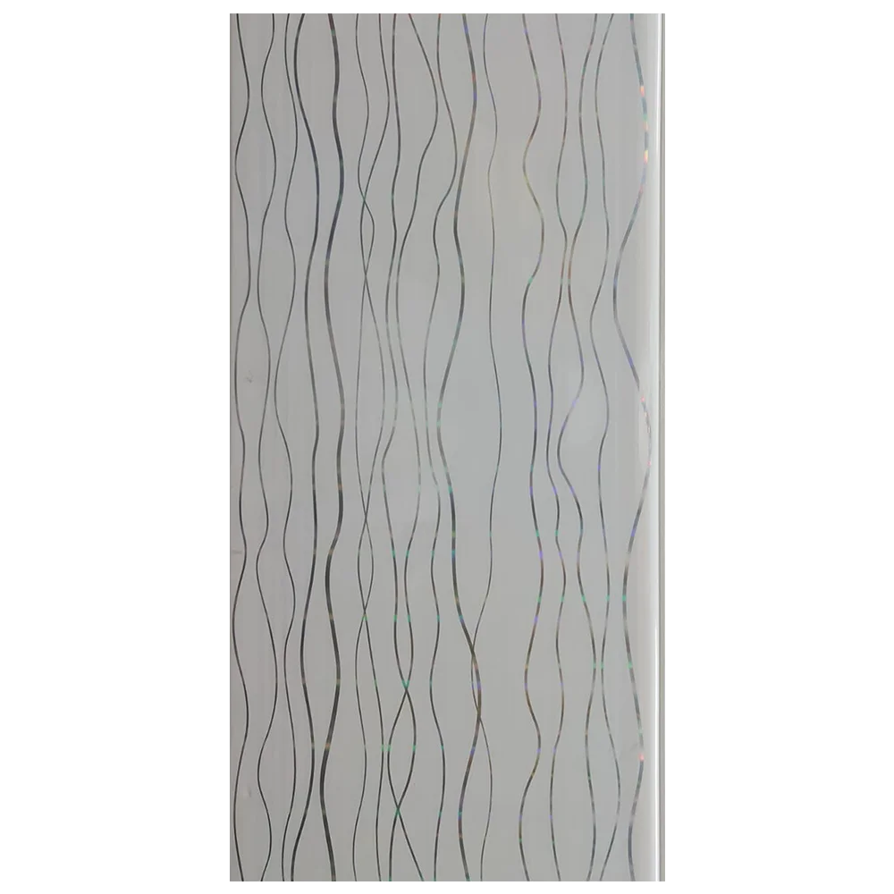 A frosted glass panel with a pattern of vertical, wavy lines in varying widths. The lines are slightly reflective, creating a subtle shimmer effect. It's called PVC Ceiling Panel