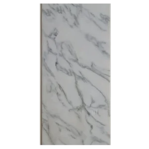 A polished white marble surface with subtle gray veining, showcasing elegant natural patterns and a smooth finish. Its Called White & grey veining PVC Ceiling