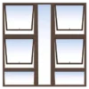 Digital illustration of a six-pane window with a dark brown frame. Each pane is slightly open at the top, allowing a view of the light blue sky behind. The window is symmetrically divided into two columns of three panes each. Its Called Aluminum Window 1.5M X 1.5M (P4TT1515)
