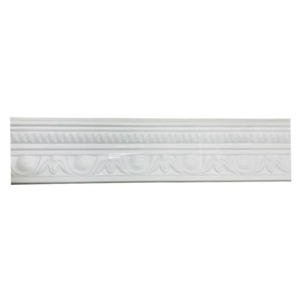 Ornate white wall crown molding featuring a decorative pattern of curves and ridges, enhancing architectural elegance. EPS Pattern Cornice Concord (PLS025)