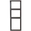 A tall, rectangular window with three evenly spaced sections. The frame is a dark color, contrasting with the bright white background visible through the glass panes. its called Aluminium Sidelight Door 600MM x 2.1M (SL621)