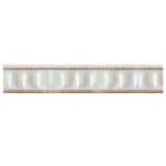 A decorative ribbon with a translucent, glossy finish, featuring a series of evenly spaced light-colored designs along its length. Polystyrene T-Series Cornice White and Gold 100mmx2m