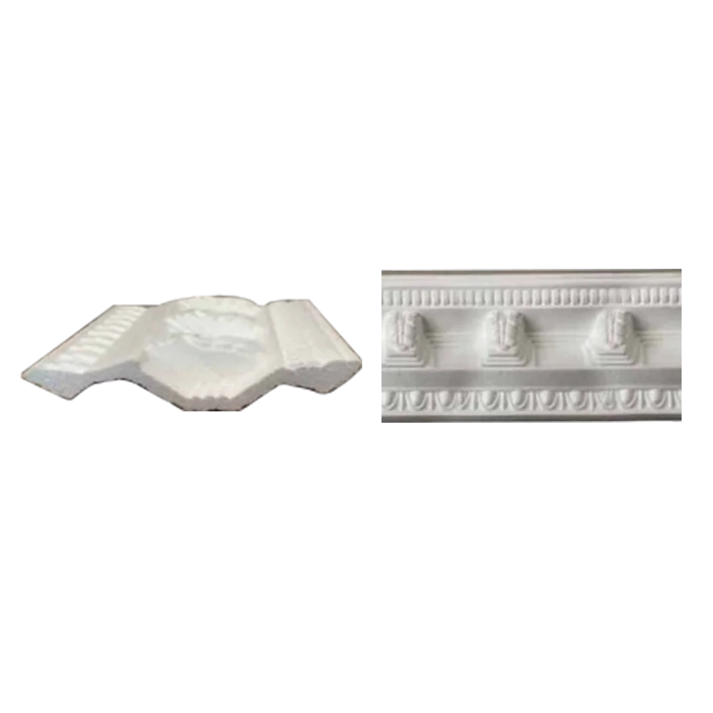 Two white decorative architectural elements: an octagonal cornice and a horizontal frieze with ornate detailing and small pedestals. Its EPS Pattern Cornice Roman