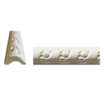 Decorative white molding showcasing intricate carvings, with a curved end piece and a straight section featuring repeating floral patterns. Its Called White PU Cornice Dado Rail