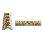 Ornate decorative molding featuring intricate floral designs in gold on a white background, showcasing elegance and craftsmanship. Its White And Gold PU Cornice Dado Rail
