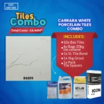 Carrara White Floor Tiles Combo – Glossy Polished – Porcelain – 600x600mm – A-Grade