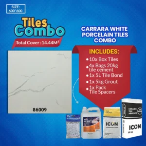 Carrara White Floor Tiles Combo – Glossy Polished – Porcelain – 600x600mm – A-Grade