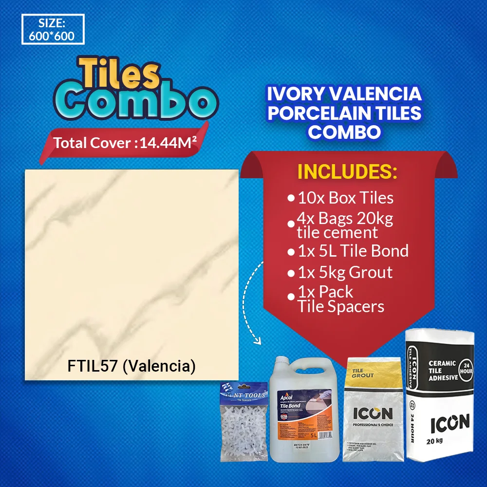 Ivory Valencia Floor Tile Combo Glossy Polished Porcelain 600X600mm | A-Grade