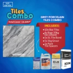Grey Porcelain Floor Tile Combo Glossy Polished 600x600mm | A-Grade
