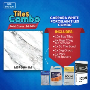 Carrara White Floor Tiles Combo – Glossy Polished – Porcelain – 600x600mm – A-Grade