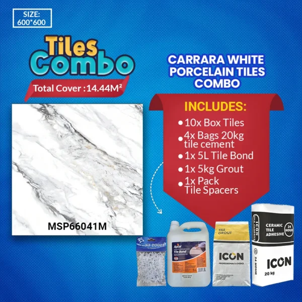 Carrara White Floor Tiles Combo – Glossy Polished – Porcelain – 600x600mm – A-Grade