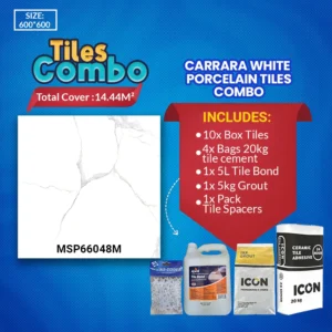 Carrara White Floor Tiles Combo – Glossy Polished – Porcelain – 600x600mm – A-Grade