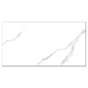 A sleek white marble surface with subtle gray veining, framed elegantly for a modern design aesthetic. Its Called Ceramic Glossy Polished Wall Tiles