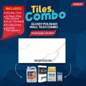 Carrara White Wall Tiles Combo – Glossy Polished – Ceramic – 300x600mm – A-Grade