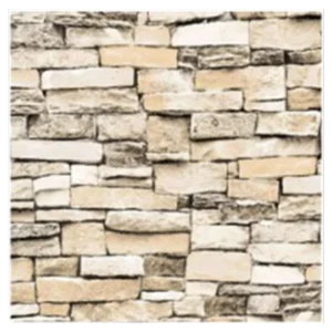 A wall made of rectangular stones in varying shades of beige, cream, and light gray, arranged in a staggered pattern. The stones have a rough texture, giving a natural and rustic appearance. Its Called Brick Design 3D WallPaper