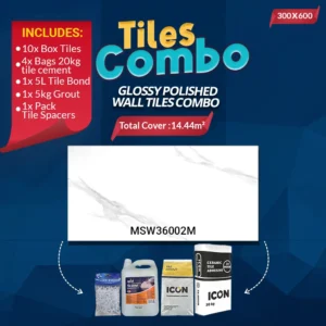 Carrara White Wall Tiles Combo – Glossy Polished – Ceramic – 300x600mm – A-Grade